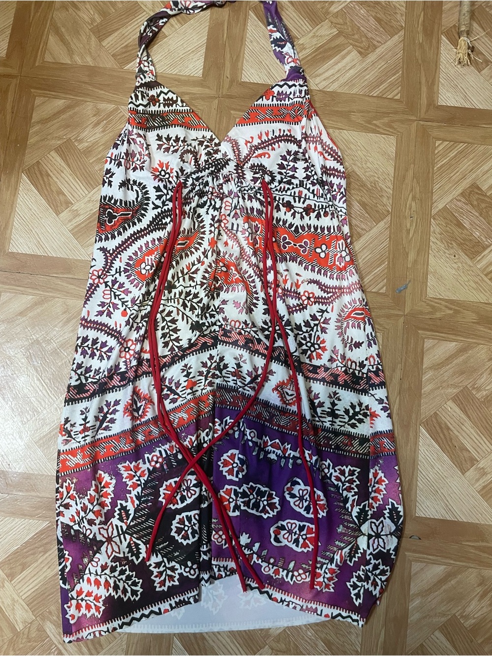 BECCA White Red Purple Printed Halter Swim Coverup